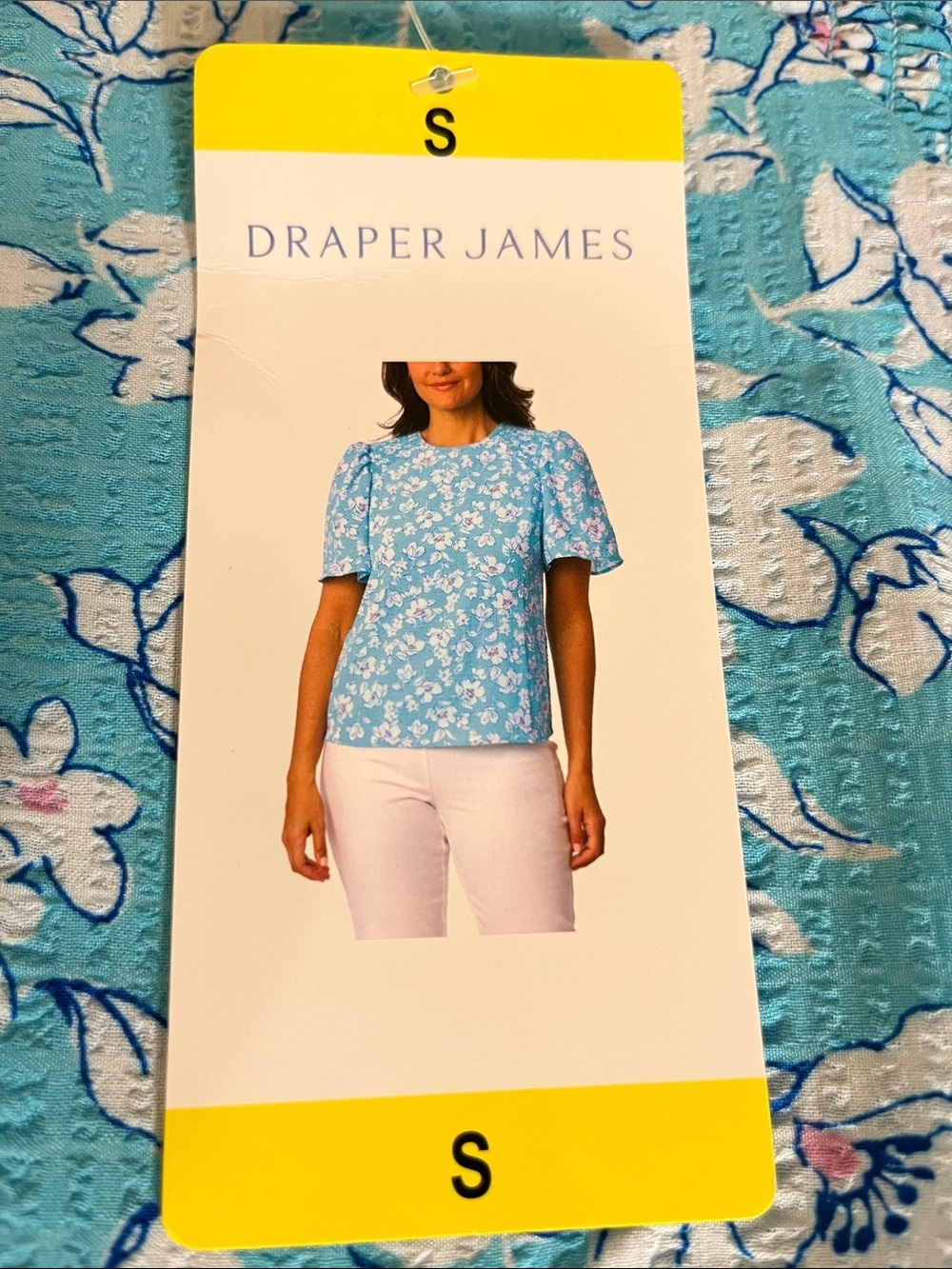 Draper James Light Blue Floral Puff Sleeve Top